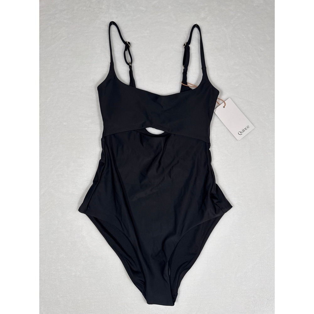 NWT Quince Black Cutout One Piece Bathing Suit Size XS